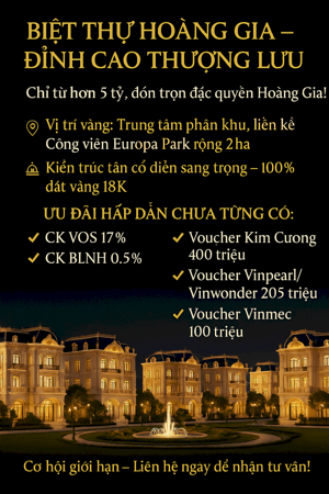 Bán Biệt Thự Hoàng Gia chỉ hơn 5 tỷ – chạm tới đỉnh vinh hoa!