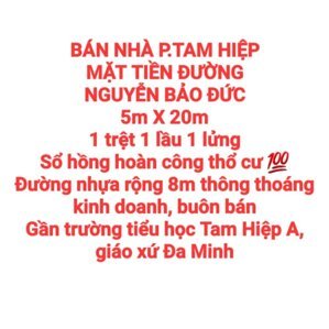 BÁN NHÀ TAM HIỆP, 1TRỆT 1LẦU 1LỬNG, MẶT TIỀN NGUYỄN BẢO ĐỨC KINH DOANH, BUÔN BÁN