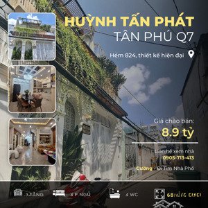 bán nhà huỳnh tấn phát, tân phú, 3 tầng, 68m2, hẻm 3.5m, 4 ngủ, giá 8.9 tỷ