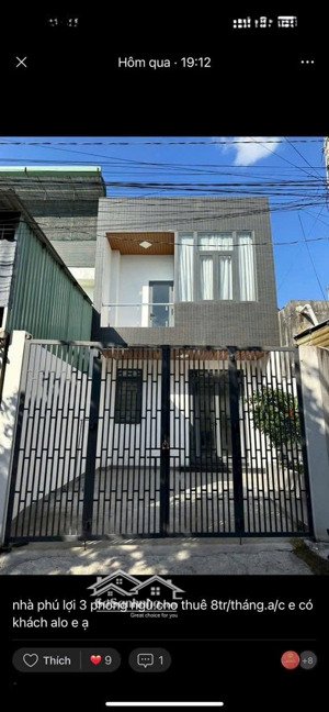 cho thuê nhà trệt lầu hẻm 322 phường phú lợi đường nhựa 4m thông,3p ngủ sân xe hơi