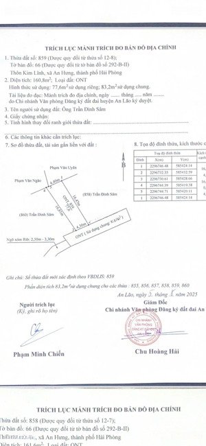 bán đất tại chiến thắng, an lão, hải phòng, 760 triệu, 77.6 m2 nay là xã an hưng hải phòng.