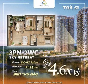 101m2 3pn 2wc giá tốt toà s1, view nội khu - biệt thự đảo, tầng đẹp, giá cđt , ck đến 12%,4.67 tỉ