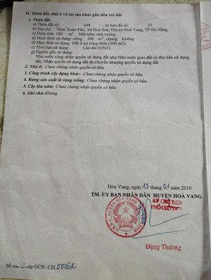 bán đất xã hòa sơn, hòa vang, đà nẵng, dt 100m2 giá 1.05 tỷ