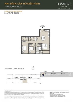 lumière midtown - căn hộ 3pn tầng trung view trực diện tttm, nhạc nước. giá all in 15.763 tỷ