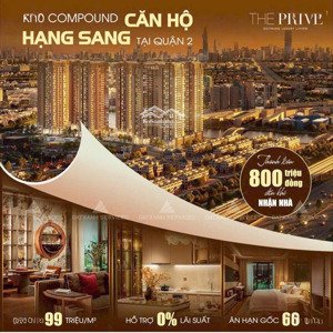 giỏ hàng đợt 1 the privé q.2 giáp 3 mặt sông, giá chỉ 99tr/m2, tt 8,6% đến nhận nhà, đã có gpbh