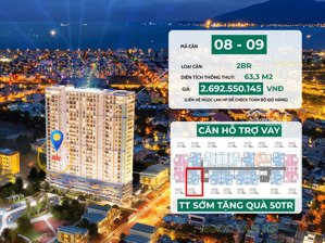 2,6 tỷ - căn 2pn mia center point - đường ngô thì nhậm - căn hỗ trợ vay - tặng quà 50tr