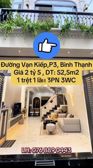 tài chính 2 tỷ chốt nhà vạn kiếp,p3, bình thạnh-52.5m2 buôn bán cho thuê sầm uất, liên hệ gửi video