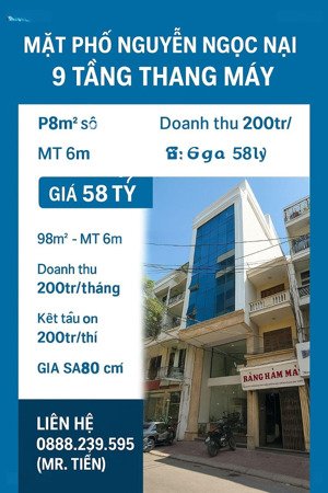 mặt phố nguyễn ngọc nại 9 tầng thang máy vị trí đẹp nhất phố 103m2 x 9t mt 6m giá 58 tỷ có tl