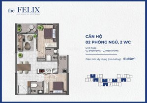 căn nội bộ duy nhất 2pn tầng cao hướng bắc giá 2,19 tỷ, mua trực tiếp cđt