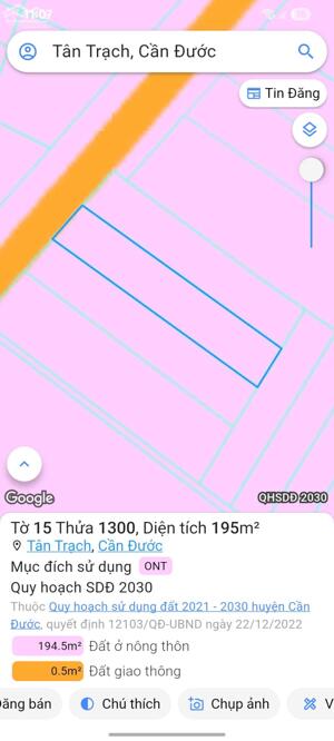 CHÍNH CHỦ CẦN BÁN LÔ ĐẤT THỔ CƯ TẠI XÃ TÂN TRẠCH, CẦN ĐƯỚC