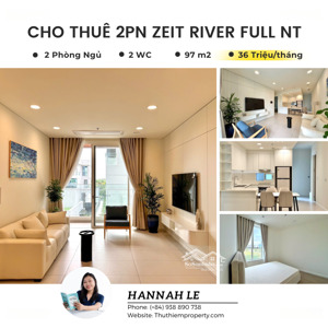 zeit river thủ thiêm | cho thuê 2pn 97m2 - full nội thất, nhà mới, nắm pass xem 24/7