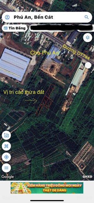 bán đất gần chợ phú an bến cát, gần đường dt744 và ngã tư phú thứ