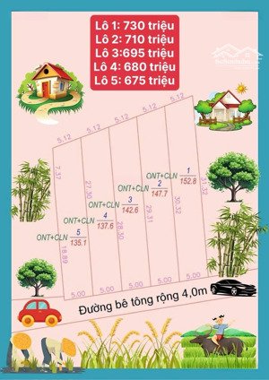 bán đất thổ cư suối tiên diên khánh 135m2- 152m2 có thổ cư - đường oto tận nơi. chủ 675tr/lô