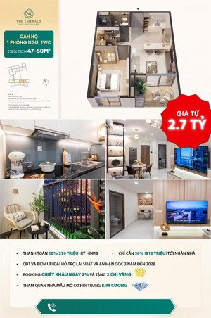 căn 1pn + 50m2 emerald 68 thanh khoản nhanh, cho thuê tối ưu không gian, từ 2.7 tỷ. lh: 
