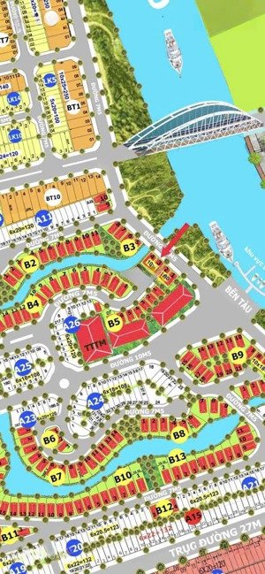 nền biệt thự mặt sông kđt sentosa. view cầu. vị trí víp nhất dự án giá 6,6 tỷ, 180m2 đường 20.5m