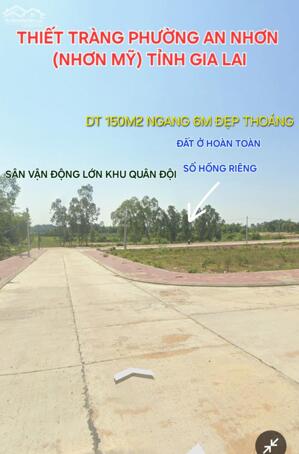 Bán đất thiết tràng, nhơn mỹ, phường an nhơn dt 150m2 ngang 6m giá 770 triệu