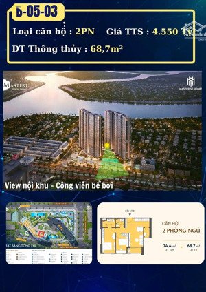 chỉ 4,55 tỷ sở hữu ngay căn hộ 2 pn- 74,3m2 tại masteri rivera danang, view trọn vẹn pháo hoa diff