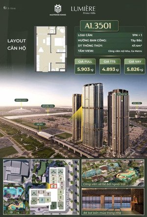 bán căn hộ 1pn + 1 lumière prime hills