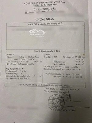 bán đất xây căn hộ sd 306m2 mặt tiền đường thông đỗ xuân hợp phước long b quận 9