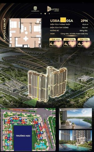 căn 2pn masteri lakeside giá rẻ nhất còn xót lại |đơn giá chỉ 6xtr/m2