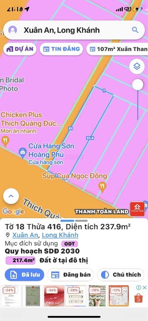 bán lô đất 2 mặt tiền đường thích quảng đức , xuân an