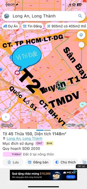 cần bán lô đất góc 2mt đường ôtô gần tuyến t1 &t2, thổ cư, sát khu tmdv, mặt trước sân bay, giá rẻ