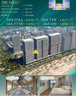 căn hộ studio view biển giá rẻ. c21637 giá 1ty677