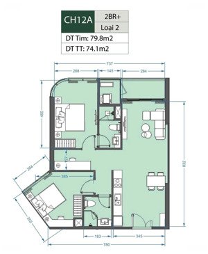 bán nhanh căn 2 phòng ngủ + 1. diện tích 75m2 view thành phố. ân hạn lãi suất 0% t9/2027