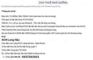 cho thuê kho, nhà xưởng tại kcn long hậu, 230ngàn/m2(5usd), 7000 m2 đẹp, nhiều tiện ích uy tín