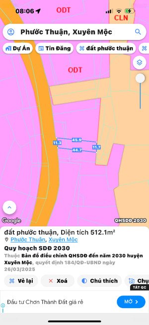 bán đất mặt tiền tl328 hồ tràm dt:511m2 có 40m2 thổ cư ngang 11.5mx45m nở hậu 11.6m giáp thị trấno