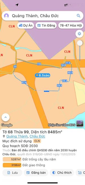 gia đình cần bán đất tại xã quảng thành, châu đức, bà rịa vũng tàu. 195m2 mặt tiền, 21 tỷ