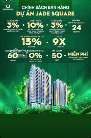 jade square căn hộ cao cấp | metro ~100m | 0% 24 tháng |tt sớm ck 13.5% | vay 85%