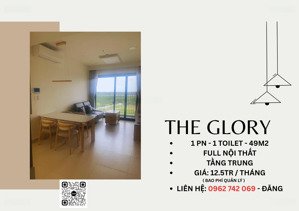 cho thuê căn 1pn - 1 toilet - 49m2 - 12.5tr/ tháng bao phí quản lý tại the glory