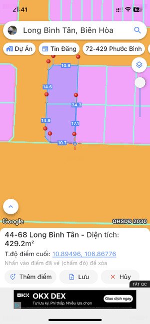 2 lô góc 432m2 thổ cư full có 1 căn biệt thự 3 mặt tiền hồ cá coi gần hương lộ 2 , cầu đồng nai