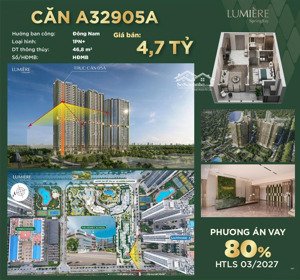 bán căn hộ chung cư tại lumiere evergreen, 4,7 tỷ, 46,8 m2