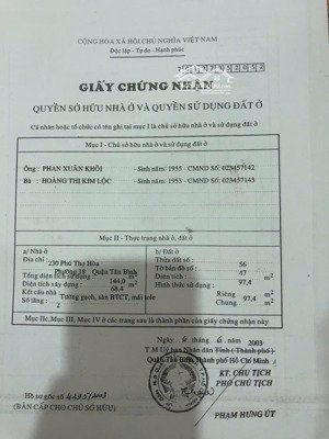 bán nhà riêng 97m2, đường phú thọ hòa, phú thọ hòa, tân phú, tp.hcm, giá thỏa thuận