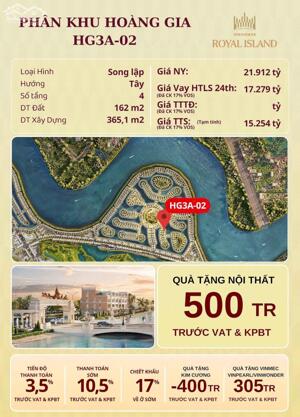 HG3A-02 BT song lập Hoàng Gia view hồ nước mặn cát trắng + Gần công viên Hoàng Gia trung tâm Vũ Yên ! 