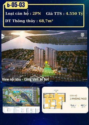 chỉ 4,55 tỷ sở hữu ngay căn hộ 2 pn - 74,3m2 tại masteri rivera danang, view trọn vẹn pháo hoa diff