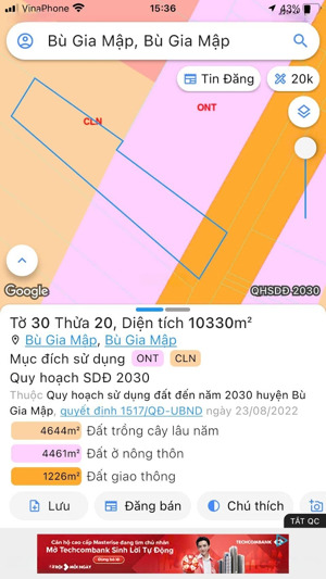 bán đất dt741 bù gia mập dt 1 mẫu
