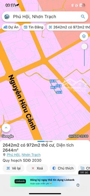 cần bán gấp 2lô đất góc 2mt đường ôtô sát đường nguyễn hữu cảnh, có 972m2 thổ cư, ngay tthc, giá rẻ