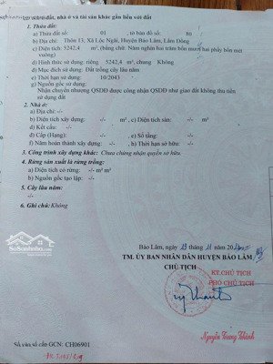 chính chủ bán 5.242,4 m² đất tại thôn 13, xã lộc ngãi, huyện bảo lâm,lâm đồng