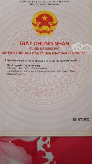 bán đất quốc lộ 91, 2 tỷ, 175m2 full thổ cư, ô môn, cần thơ, cách ubnd quận 200m