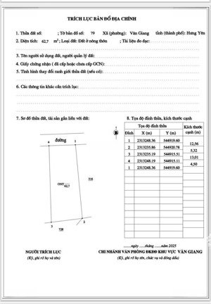 chính chủ bán lô đất dt 62,7m full thổ cư. vị trí xã văn giang. hưng yên. lô đất đường 4m thôn