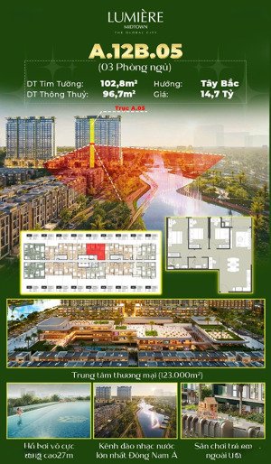 bán 3pn lumiere midtown view sông, giá 13tỷ694 all in, căn hộ cao cấp quận 2