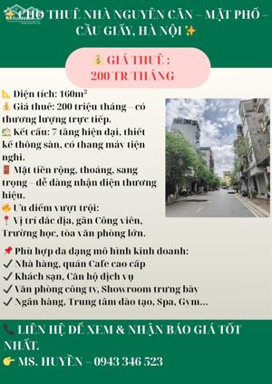  CHO THUÊ NHÀ NGUYÊN CĂN – MẶT PHỐ – CẦU GIẤY, HÀ NỘI 