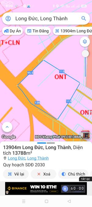Bán 13,904m gần 1,4 ha góc 2 mặt tiền Long Đức, Long Thành