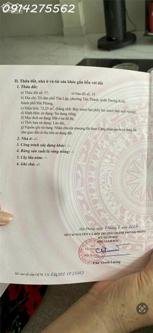 Chính chủ cần bán lô đất MT đường nhựa DT 72,25m2 Phường Tân Thành, Dương Kinh, Hải Phòng