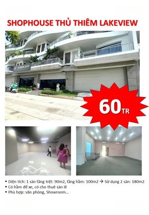 **căn shophouse duy nhất tại thủ thiêm lakeview** ngang 8,6m, dtsd: 186m2/60tr/tháng