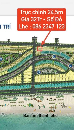 trục chính dự án đường 24,5m, cách bãi tắm 100m, đã có sổ , cắt lỗ bán gấp