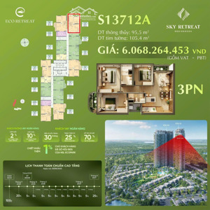 hiện tại còn 1 căn góc tầng cao 3 phòng ngủ sky retreat giá đợt 1,chiết khấu 10% cho khách hàng